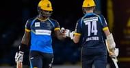 Mitchell Santner (R) was the only competent player with the bat for the Tridents in their last CPL game